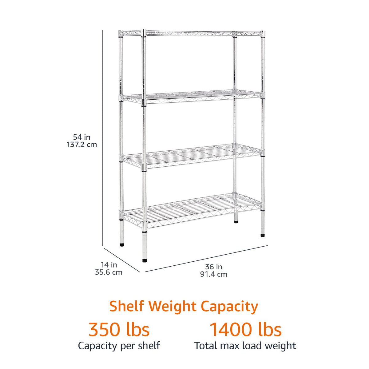 Amazon Basics 5-Shelf Tower Adjustable Storage Shelving Unit, Chrome, 16" x 16" x 54", 150 lbs Per Shelf