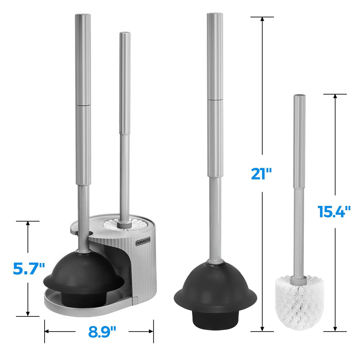 FORASTO 2in1 Toilet Brush & Plunger Set, Bathroom Essentials for Apartment