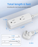 Flat Plug Extension Cord with 3 Outlets - 6Ft Low Profile Indoor 3 Prong Grounded Power Strip for Home Office & Travel - 16 AWG 13A/1625W, Black