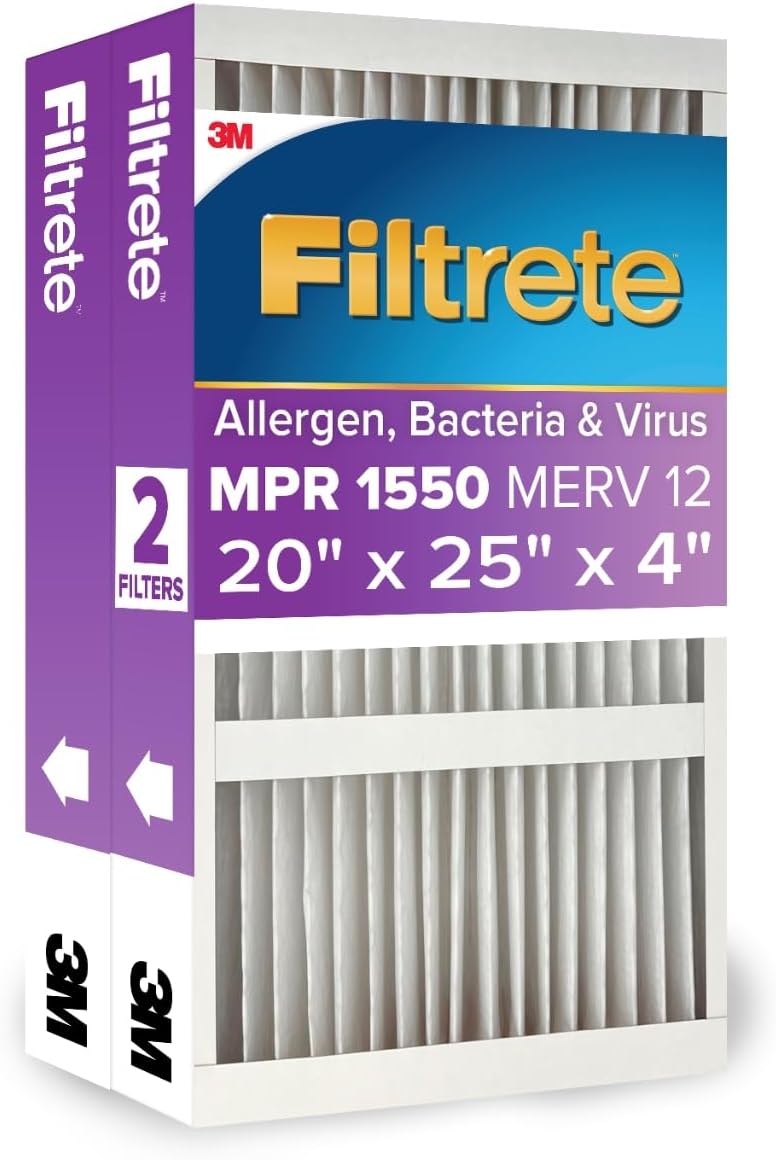Filtrete 20x25x4 Air Filter, MERV 12, MPR 1550, 2 HVAC Filters