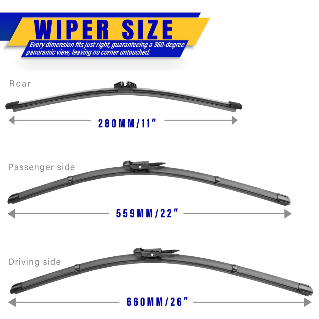 3 Wipers Fits Subaru Forester 2012-2018 Outback 2015-2019 Wiper Blades