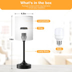 Fenmzee Bedside Table Lamp for Bedroom - Dimmable Touch, USB A+C, AC Outlet