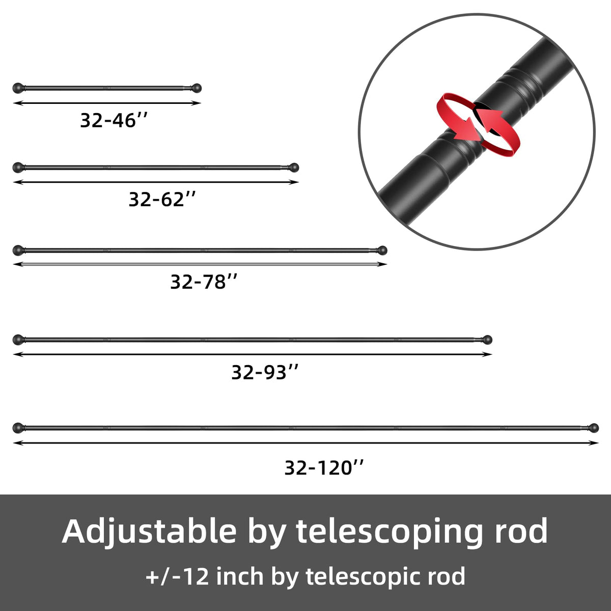 GXOACKJ Curtain Rods for windows 28-78 inch, 5/8 inch Decorative Dark Walnut Wood Splicing Heavy Duty Metal Curtain Rod set with Brackets