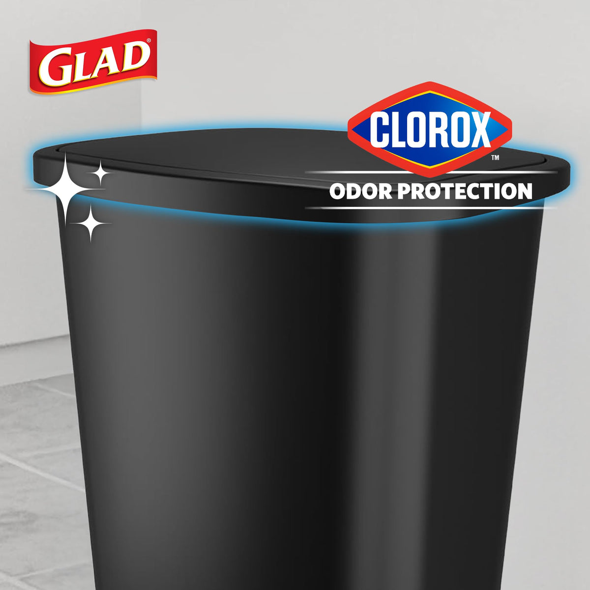Glad Trash Can with Clorox Odor Protection | Plastic Bin, 13 Gal, Black