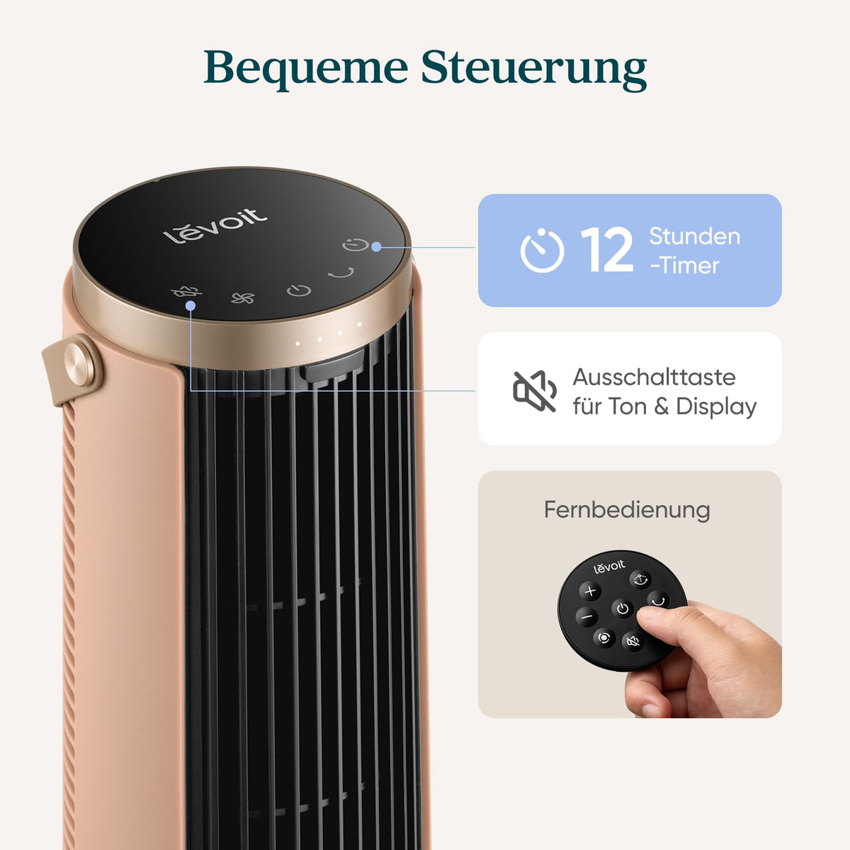 Levoit Tower Fan for Bedroom, 20dB Quiet Desk Fan, Easy to Carry & Plug-in
