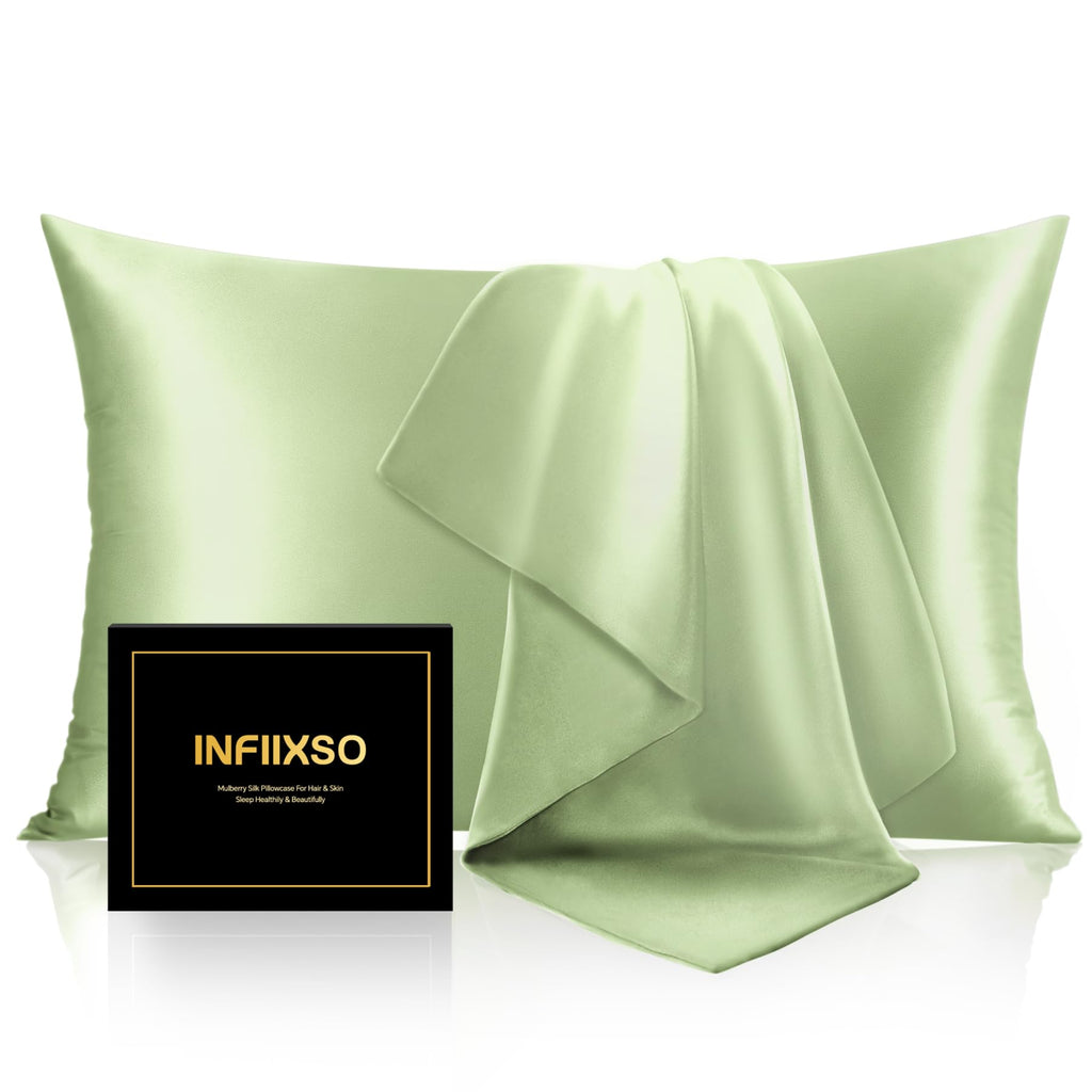 INFIIXSO Mulberry Silk Pillow Cases Standard Size with Zipper, Champagne