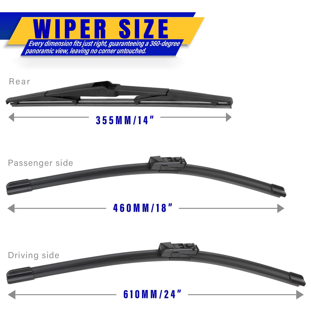 3 Wipers Fits Subaru Forester 2012-2018 Outback 2015-2019 Wiper Blades