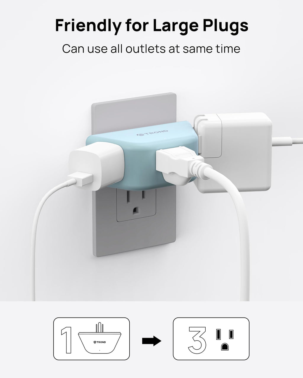 TROND Multi Plug Outlet Extender 2 Pack, Outlet Splitter for Bathroom