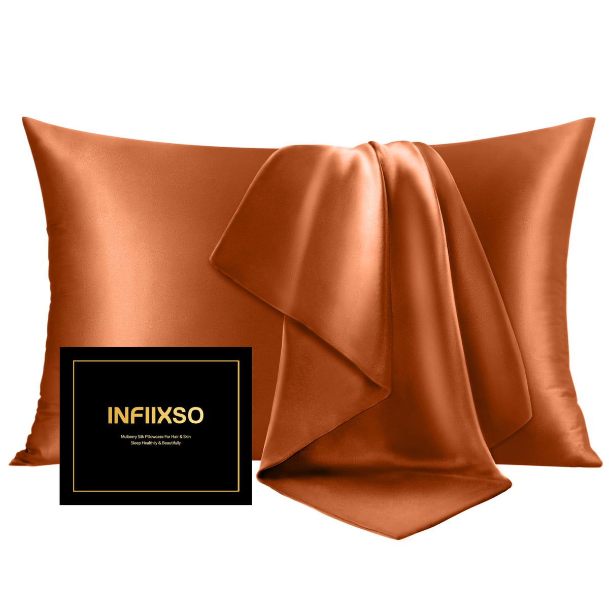 INFIIXSO Mulberry Silk Pillow Cases Standard Size with Zipper, Champagne