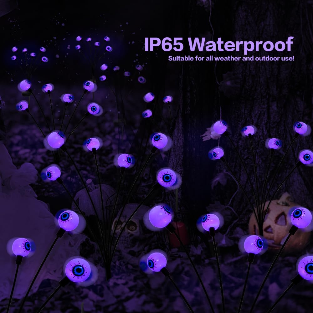 BeHiller Halloween Decorations Outdoor Solar Scary Eyeball Lights,2PACKS 12LED Green Eyeball Swaying Firefly Lights,Waterproof Solar Halloween Path Lights for Yard/Garden/Lawn/Party Decor