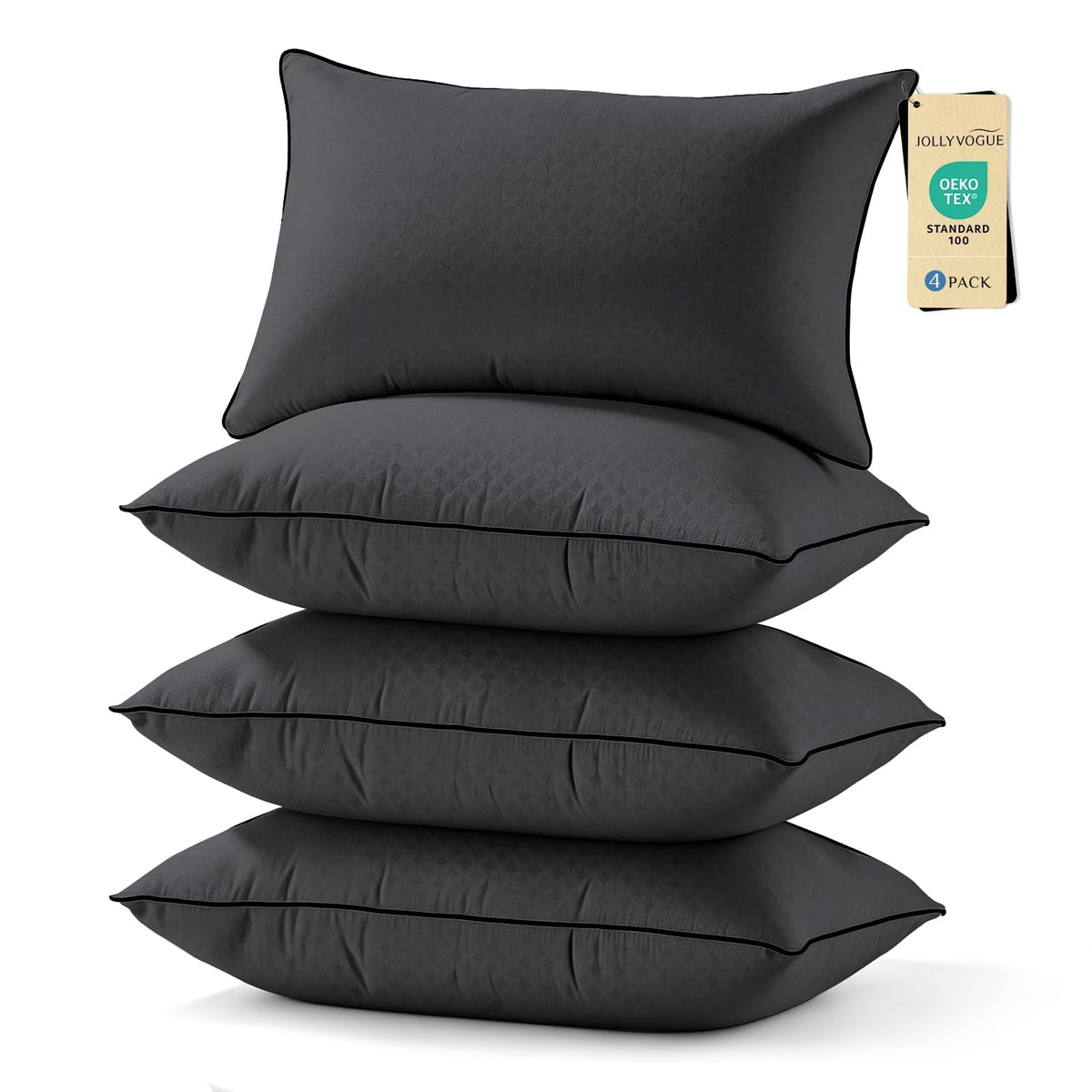 JOLLYVOGUE Firm King Size Pillows Set of 4, Cooling Supportive Bed Pillows with Oeko-Tex Certified Soft Down Alternative Fill, Luxury Hotel Quality for Back, Stomach and Side Sleepers