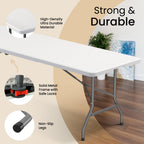 10 PACK of 8 Feet Foldable Table with Built in Handle & Steel Legs | 8 FT Heavy Duty Portable | Perfect for Party, Dining, Wedding, Events, Picnic Indoor, Outdoor, Camping, Temporary - 8 Foot