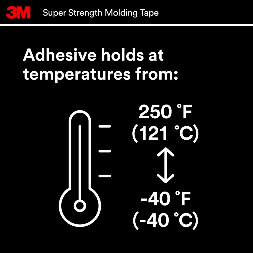 3M Super-Strength Molding Tape, 1/2 in x 15 ft, Double-Sided Adhesive, Permanently Attaches Side Moldings, Trim and Emblems to Interior and Exterior of Vehicles (03614), Gray