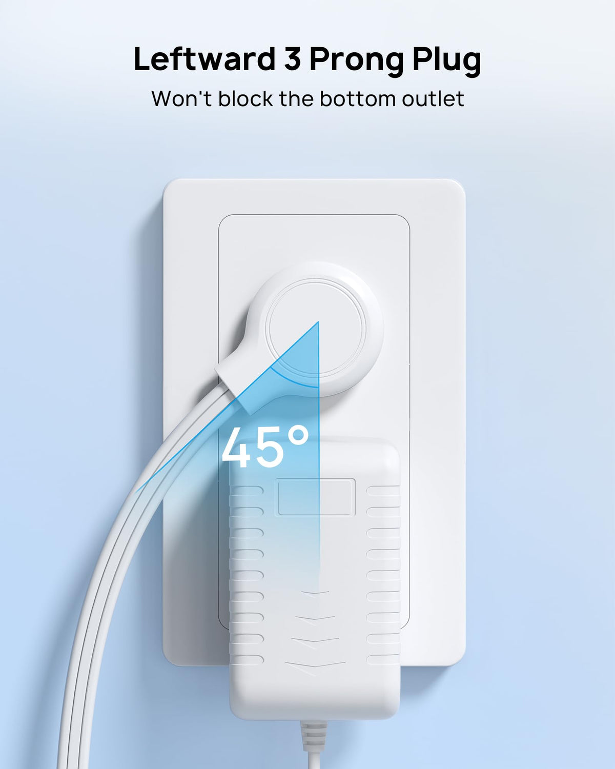TROND Rightward Flat Plug Extension Cord 6ft for Small Tight Spaces, White