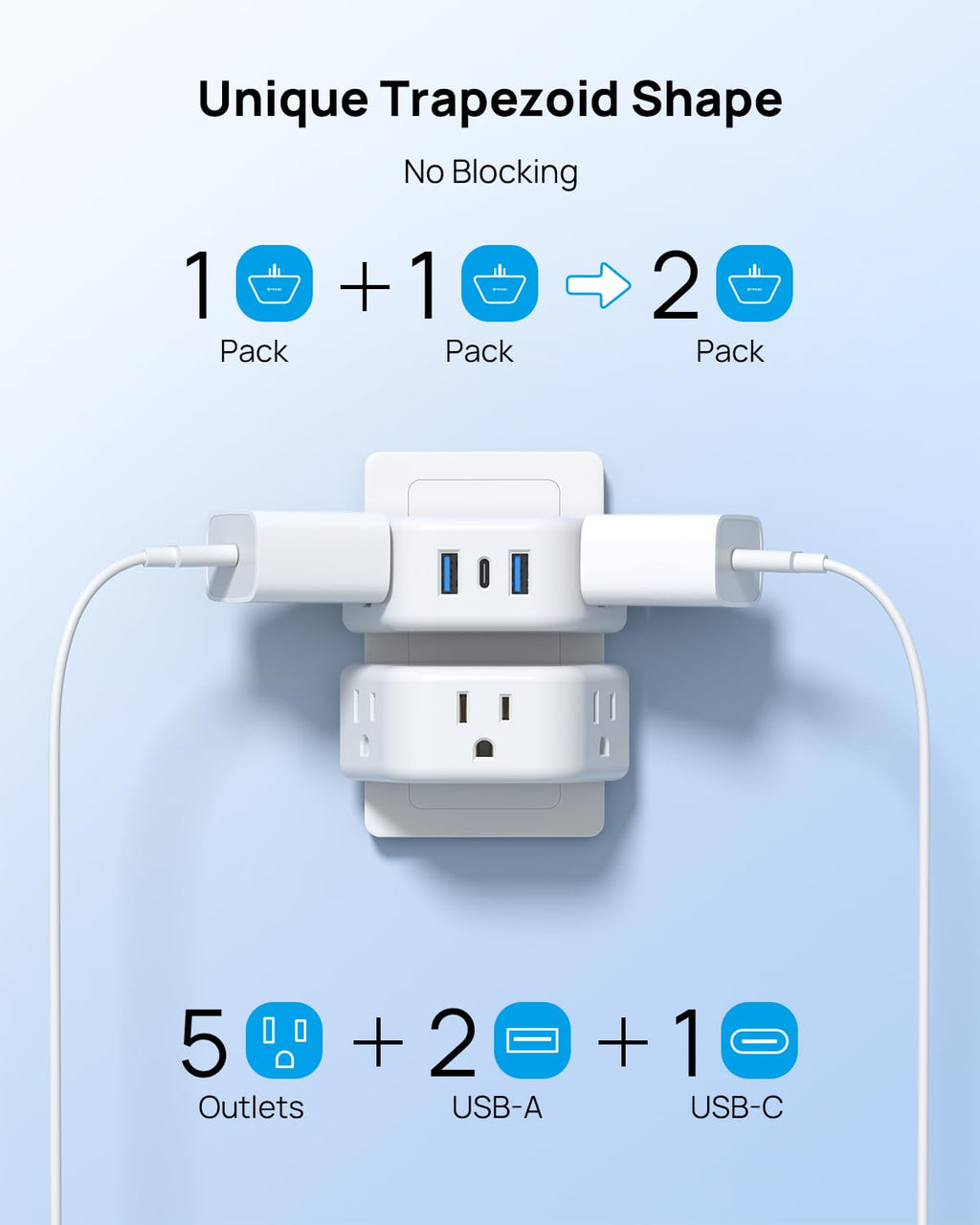 TROND Multi Plug Outlet Extender 2 Pack, Outlet Splitter for Bathroom