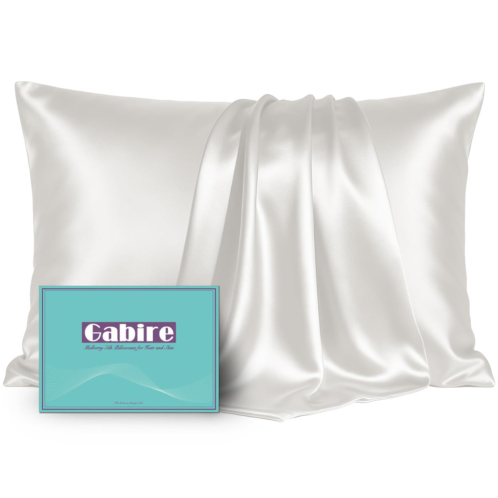 Gabire Mulberry Silk Pillowcases Set of 2, Both Sides Real Silk Pillowcase for Hair and Skin Prevent Acne Pillowcase Organic Silk Pillow case 2 Pack with Hidden Zipper, Navy Blue, Standard (20"×26")