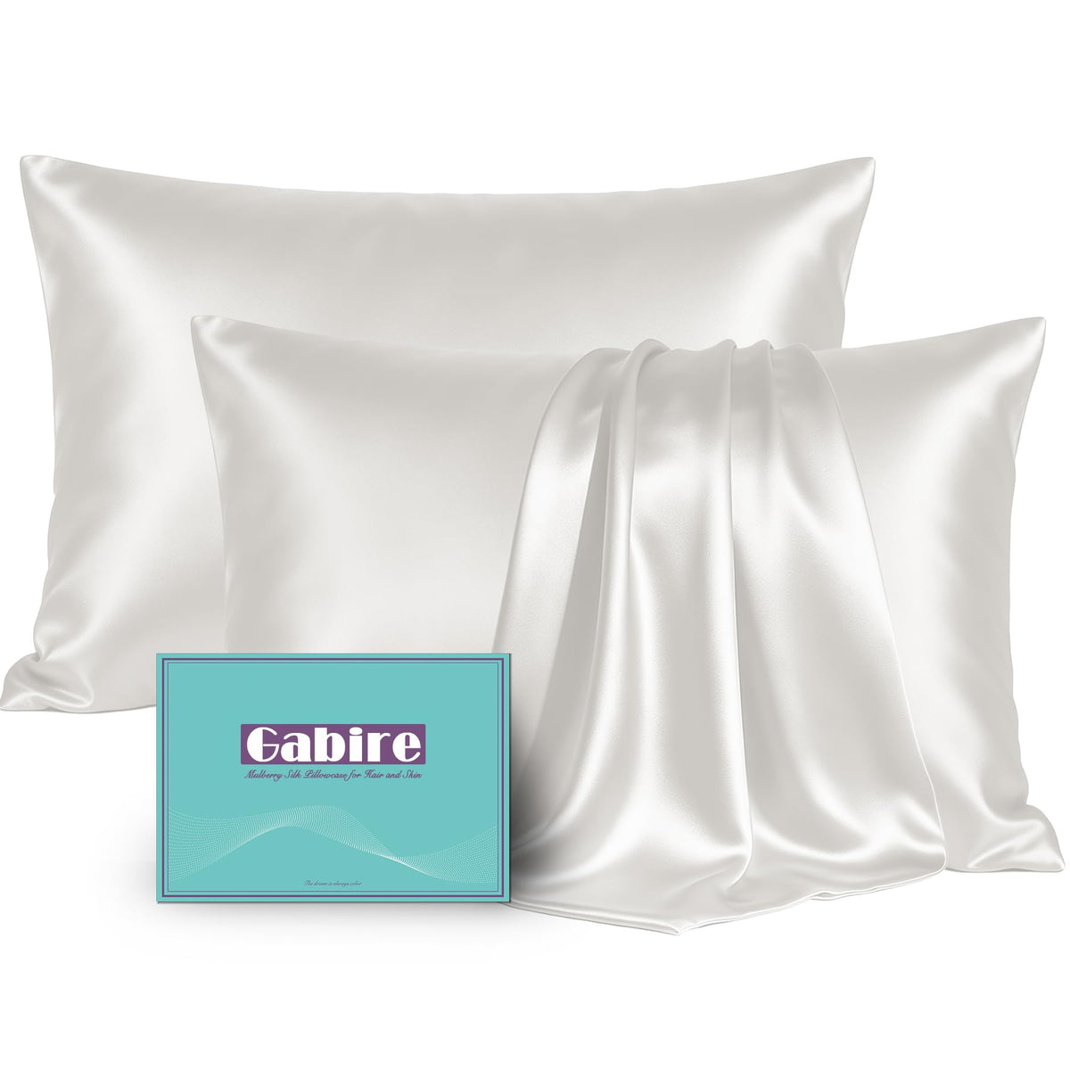 Gabire Mulberry Silk Pillowcases Set of 2, Both Sides Real Silk Pillowcase for Hair and Skin Prevent Acne Pillowcase Organic Silk Pillow case 2 Pack with Hidden Zipper, Navy Blue, Standard (20"×26")