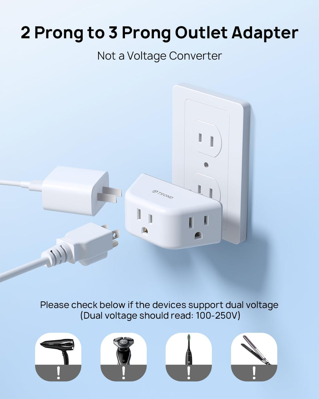 TROND Multi Plug Outlet Extender 2 Pack, Outlet Splitter for Bathroom
