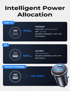 LISEN Car Charger USB C, 69W Cigarette Lighter USB Charger Adapter, 2 Pack