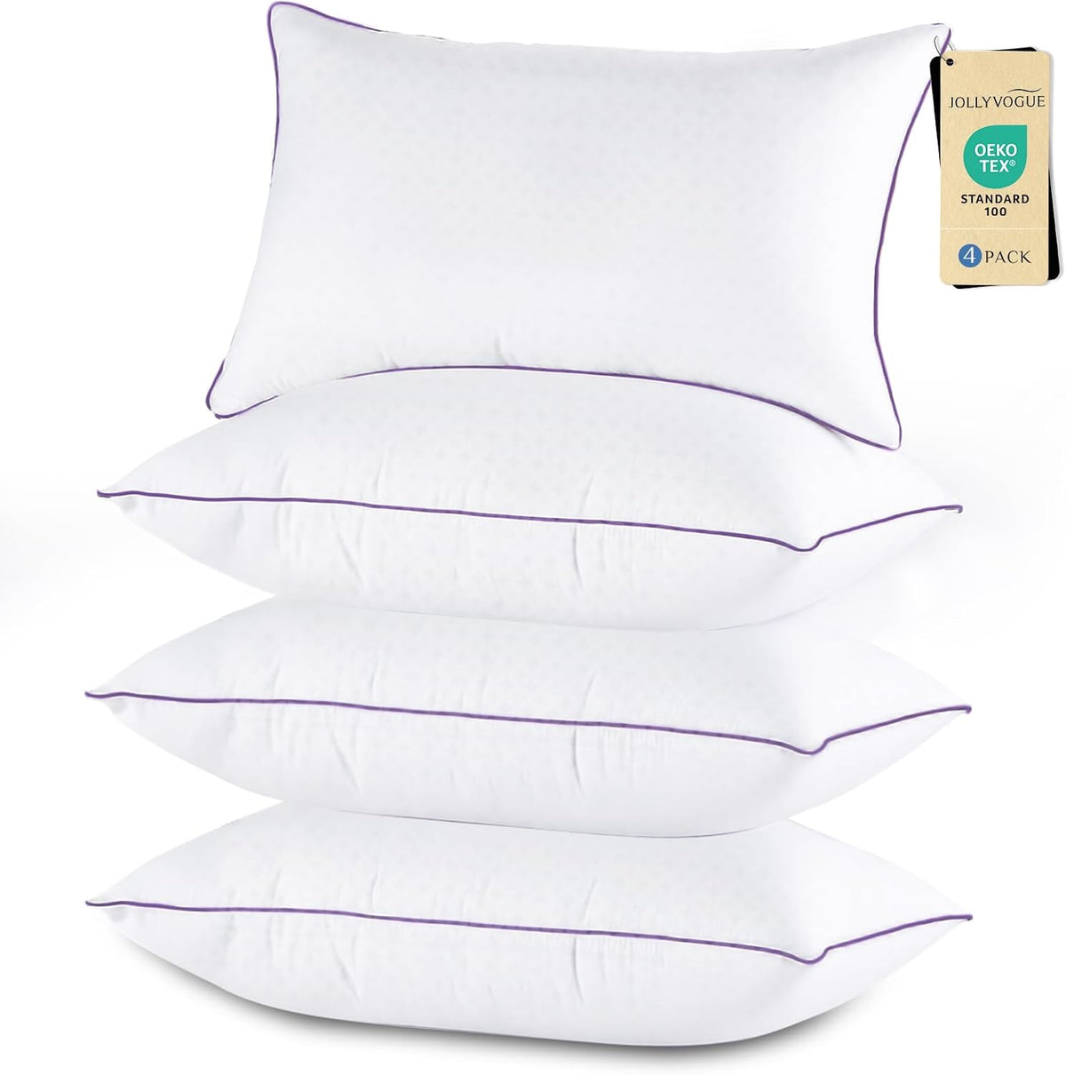 JOLLYVOGUE Firm King Size Pillows Set of 4, Cooling Supportive Bed Pillows with Oeko-Tex Certified Soft Down Alternative Fill, Luxury Hotel Quality for Back, Stomach and Side Sleepers
