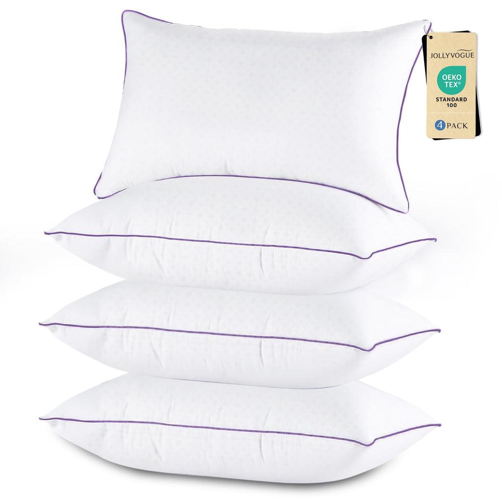 JOLLYVOGUE Firm King Size Pillows Set of 4, Cooling Supportive Bed Pillows with Oeko-Tex Certified Soft Down Alternative Fill, Luxury Hotel Quality for Back, Stomach and Side Sleepers