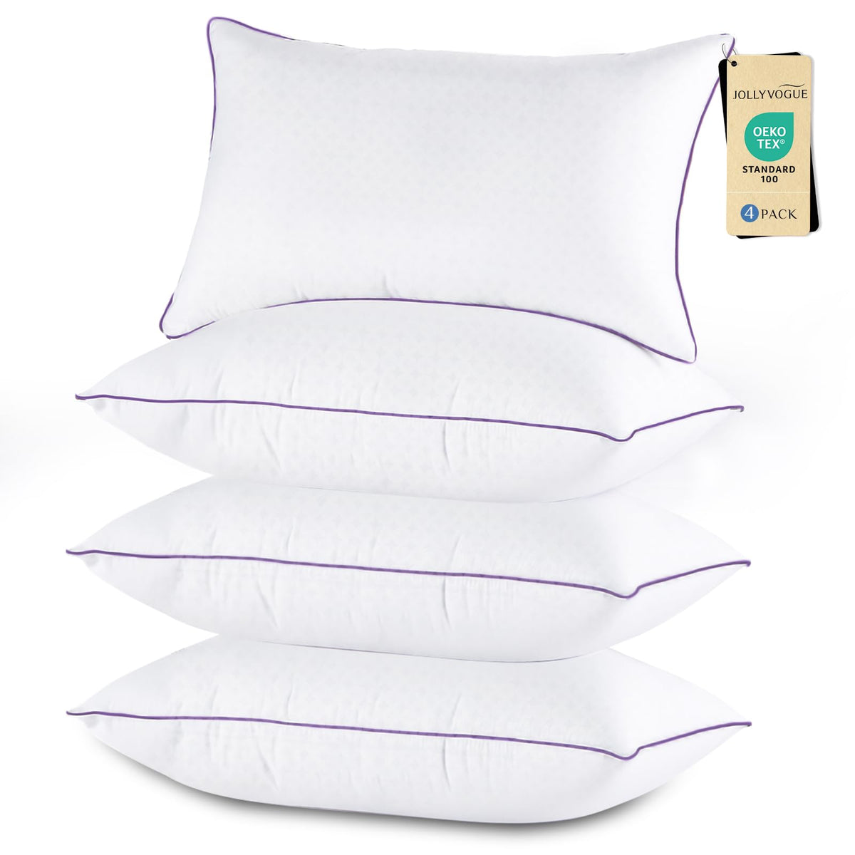 JOLLYVOGUE Firm King Size Pillows Set of 4, Cooling Supportive Bed Pillows with Oeko-Tex Certified Soft Down Alternative Fill, Luxury Hotel Quality for Back, Stomach and Side Sleepers