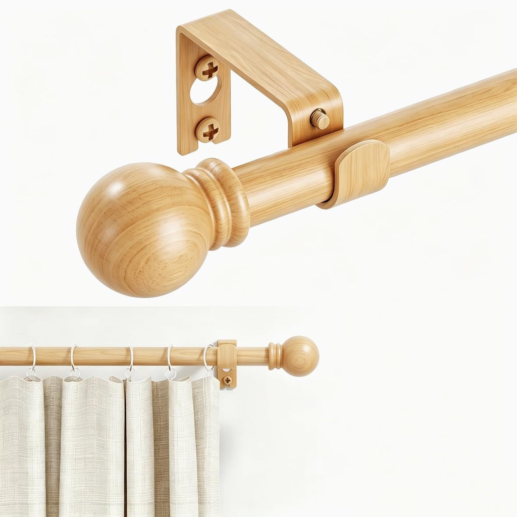 GXOACKJ Curtain Rods for windows 28-78 inch, 5/8 inch Decorative Dark Walnut Wood Splicing Heavy Duty Metal Curtain Rod set with Brackets