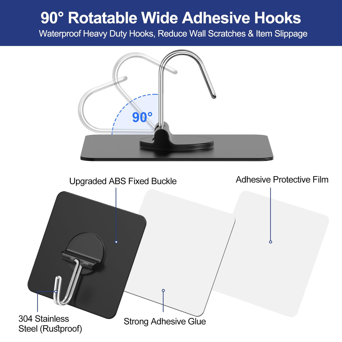 Adhesive Wall Hooks No Drill Clear Heavy Duty, 13LB Sticky 12 Pack