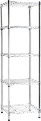 Amazon Basics 5-Shelf Tower Adjustable Storage Shelving Unit, Chrome, 16" x 16" x 54", 150 lbs Per Shelf