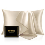 INFIIXSO Mulberry Silk Pillow Cases Standard Size with Zipper, Champagne