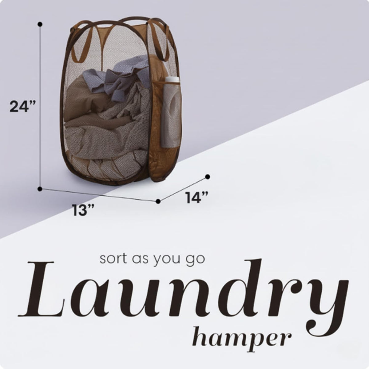 Handy Laundry Collapsible Mesh Pop-Up Hamper with Side Pocket