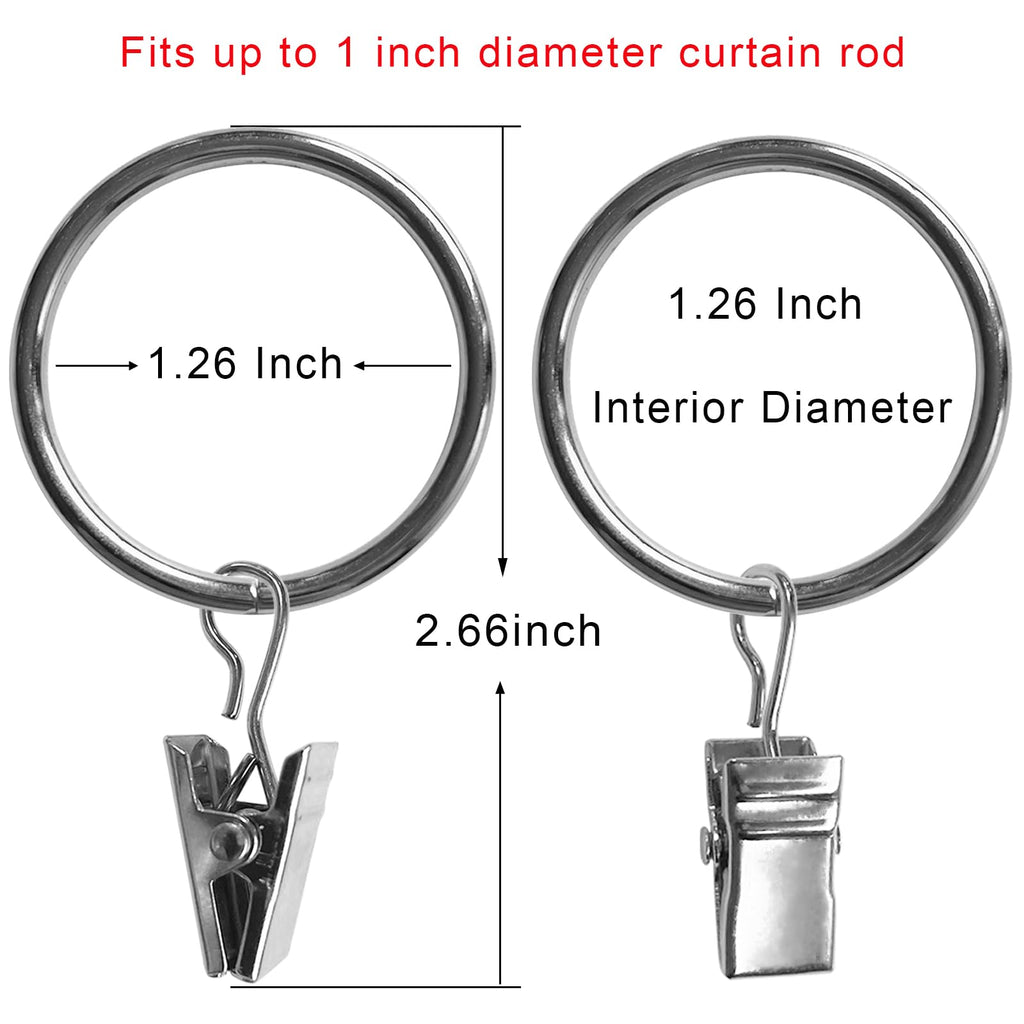 40 Pack Metal Curtain Rings with Clips, 1.5 in ID, Gold