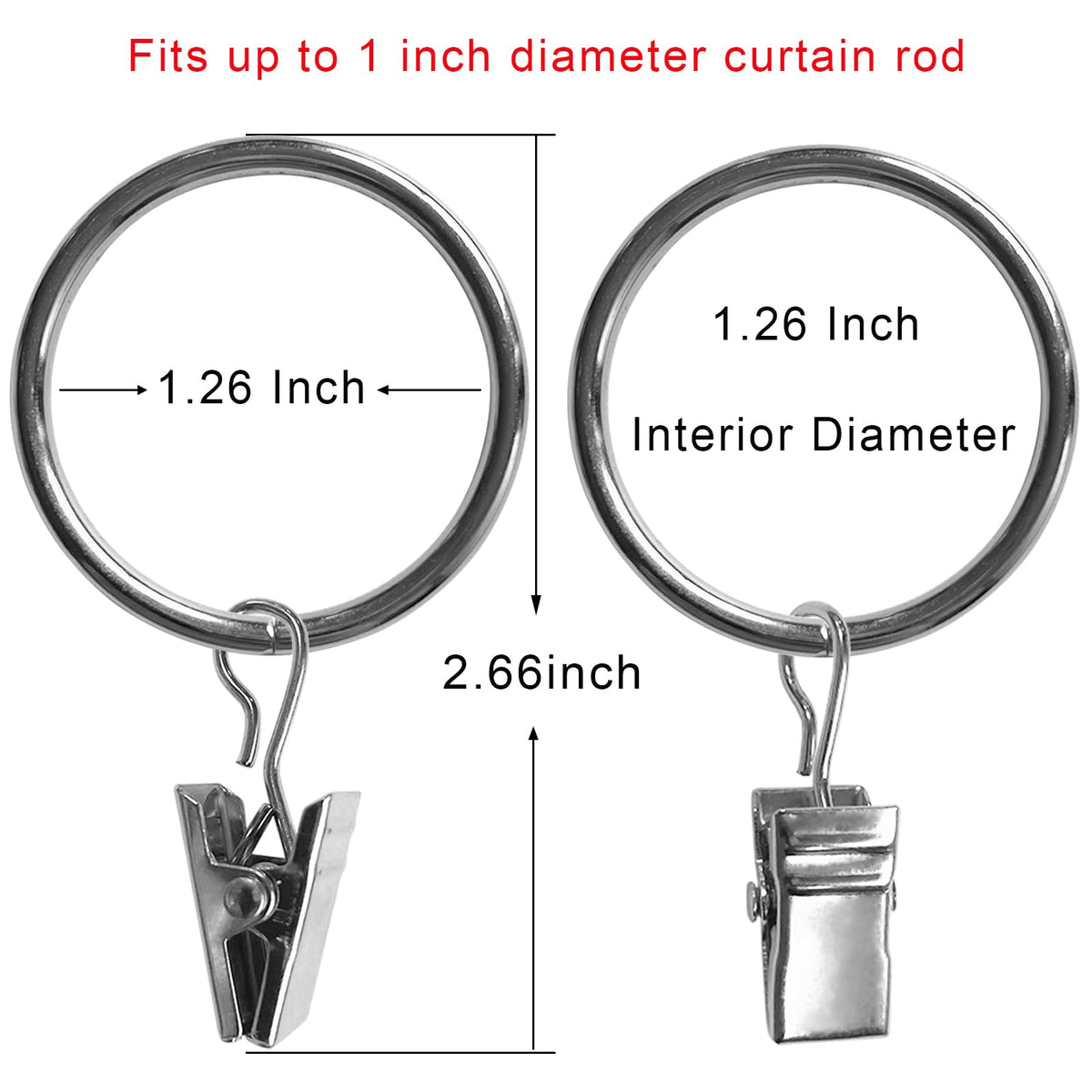 40 Pack Metal Curtain Rings with Clips, 1.5 in ID, Gold