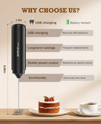 SIMPLETASTE Milk Frother Handheld Electric Foam Maker Battery Operated
