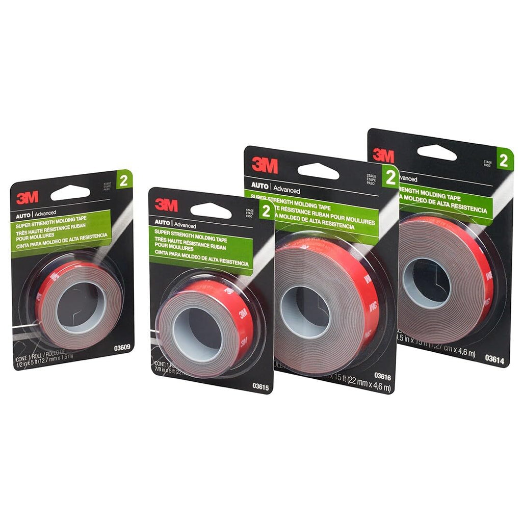 3M Super-Strength Molding Tape, 1/2 in x 15 ft, Double-Sided Adhesive, Permanently Attaches Side Moldings, Trim and Emblems to Interior and Exterior of Vehicles (03614), Gray