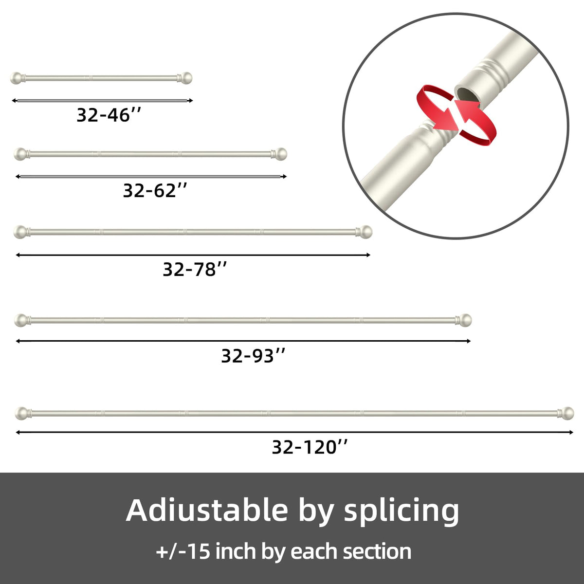 GXOACKJ Curtain Rods for windows 28-78 inch, 5/8 inch Decorative Dark Walnut Wood Splicing Heavy Duty Metal Curtain Rod set with Brackets