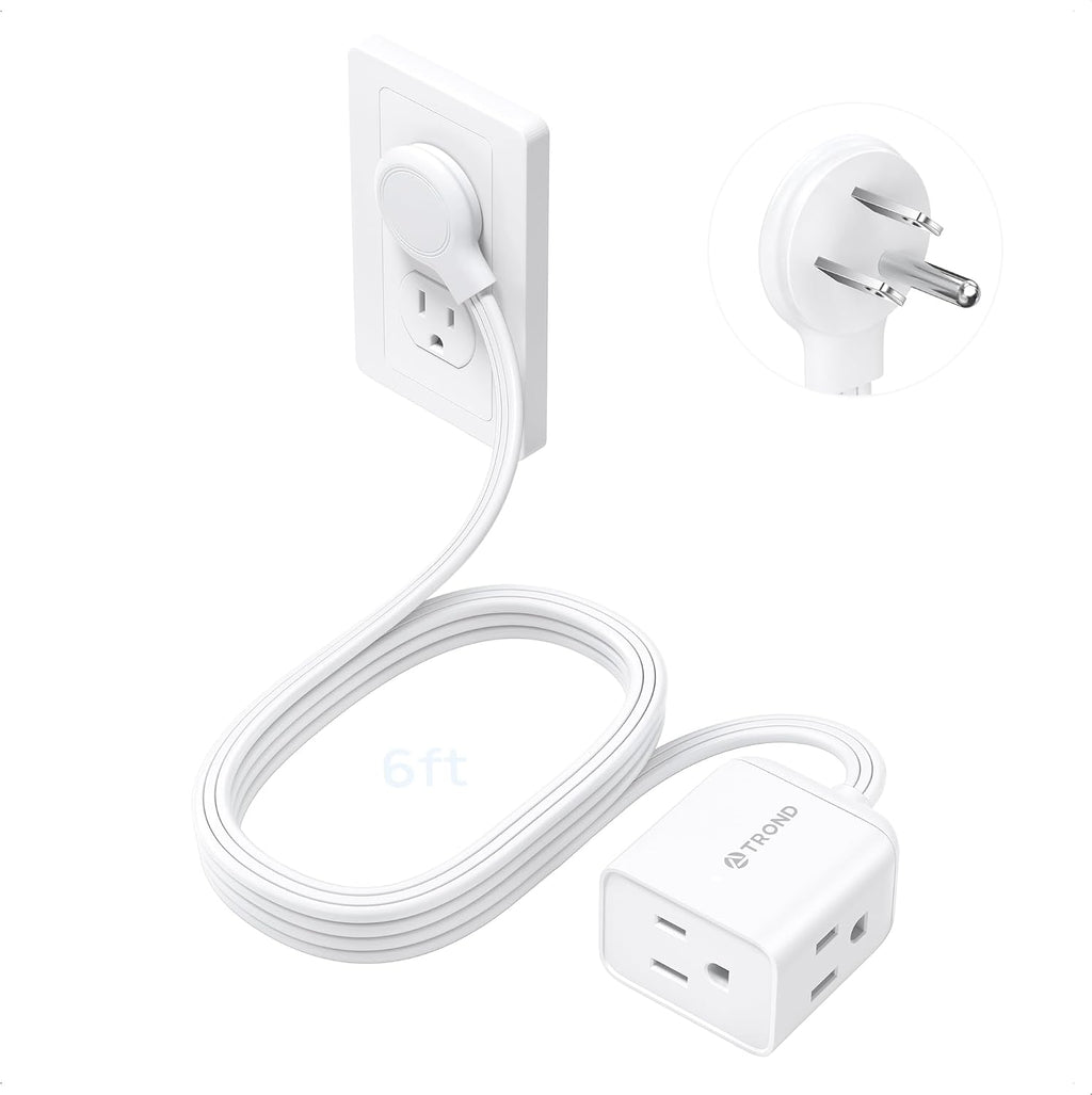 TROND Rightward Flat Plug Extension Cord 6ft for Small Tight Spaces, White