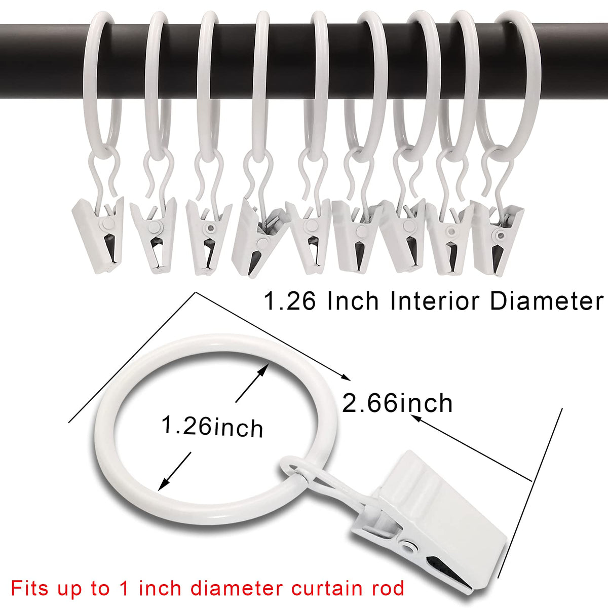 40 Pack Metal Curtain Rings with Clips, 1.5 in ID, Gold