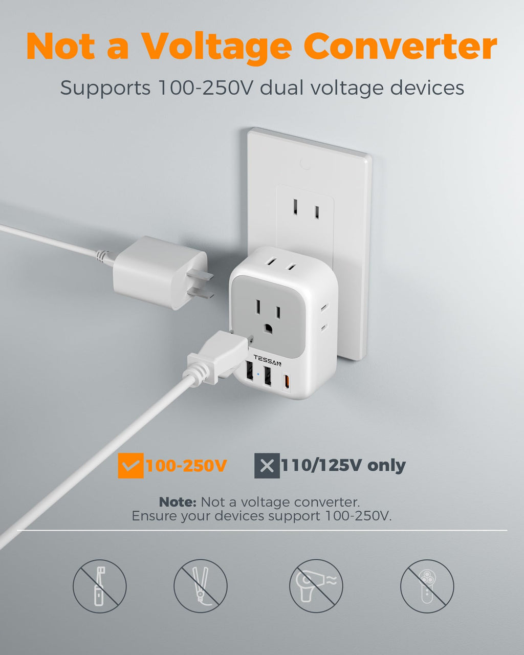 TESSAN European Travel Plug Adapter 2 Pack, Type C Plug
