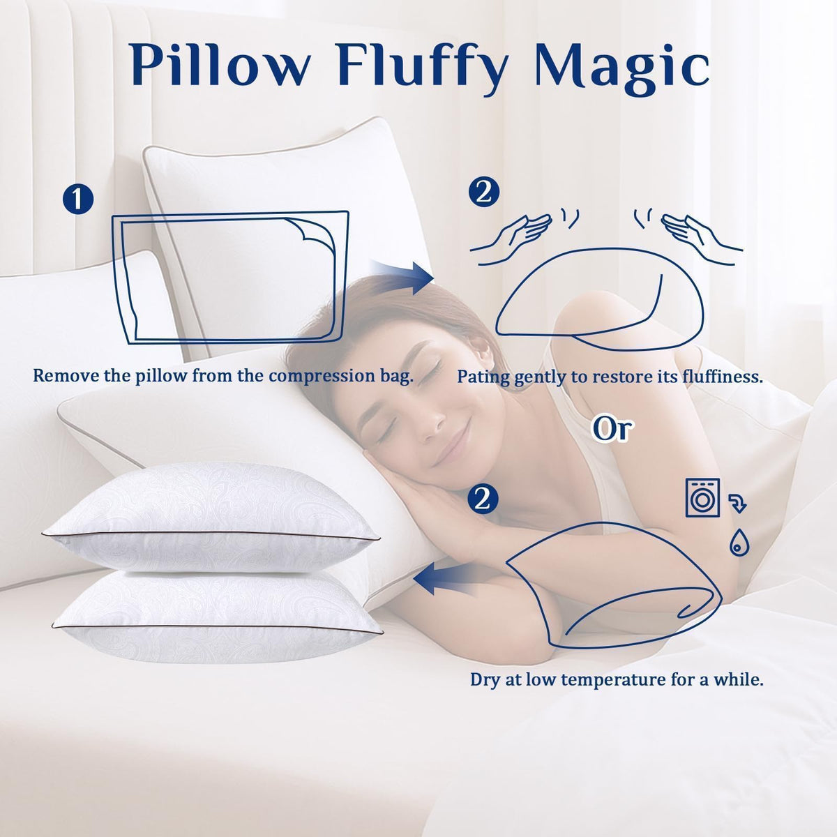JOLLYVOGUE King Pillows 2 Pack, Cooling and Firm King Size Pillows with Oeko-Tex Certified Down Alternative Filling for Side, Back, and Stomach Sleepers, Hotel Collection