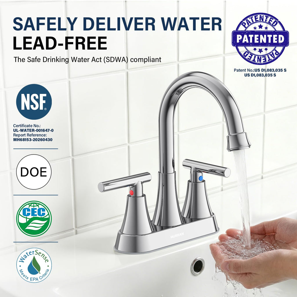Matte Black Bathroom Faucet, Hurran 4 inch Centerset 2-Handle Lead-Free