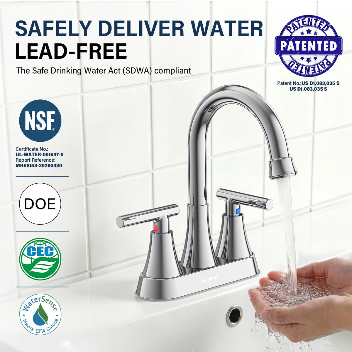 Matte Black Bathroom Faucet, Hurran 4 inch Centerset 2-Handle Lead-Free