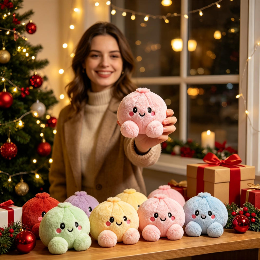 Plush Stuffed Dumpling Squishies, 3.94" Big Rainbow Squishes with Steamer