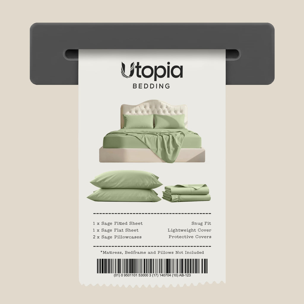 Queen Sheet Set, 4 Pieces 16" Deep Pocket Hotel Luxury Sheets, Heather Sage