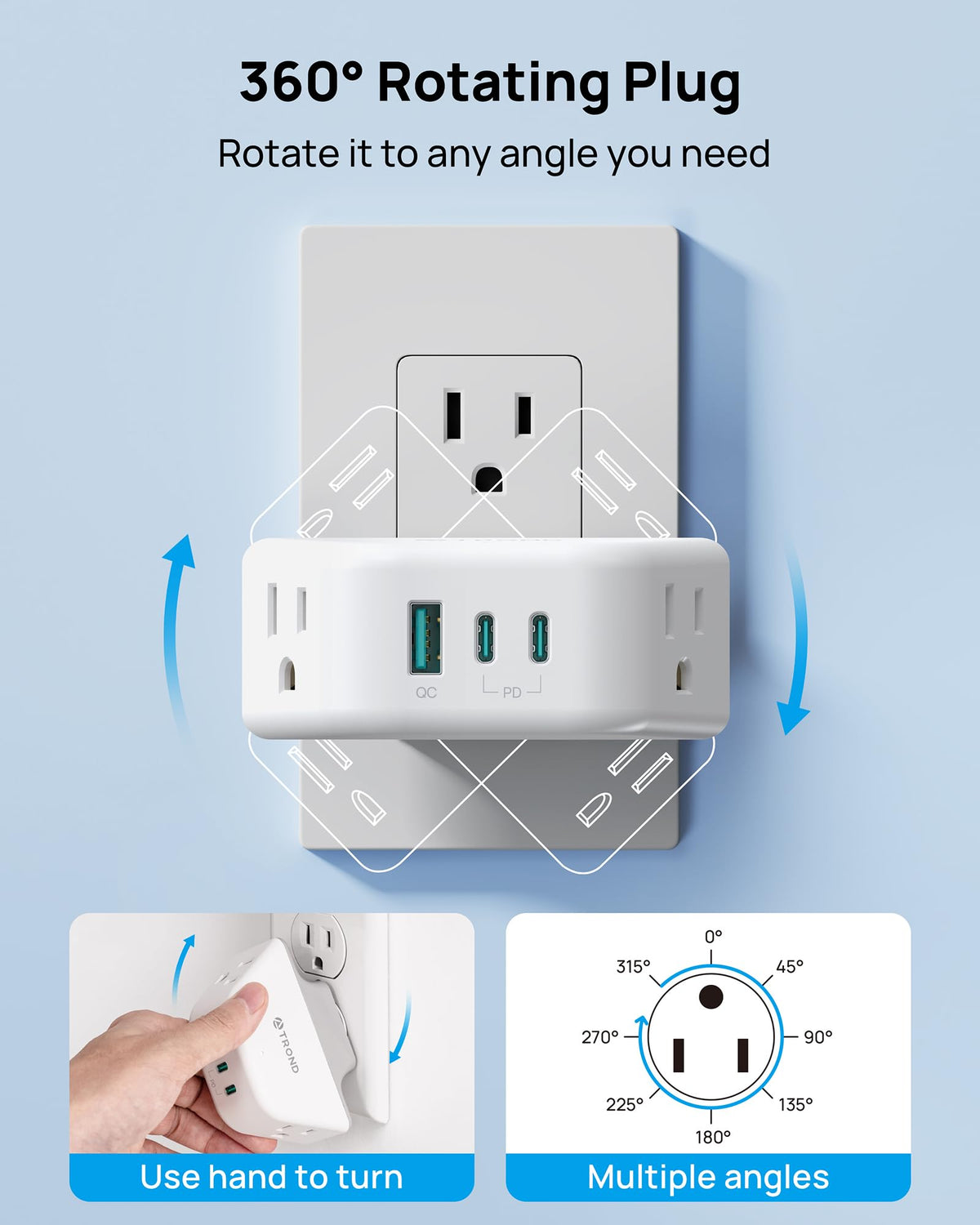 TROND Multi Plug Outlet Extender 2 Pack, Outlet Splitter for Bathroom
