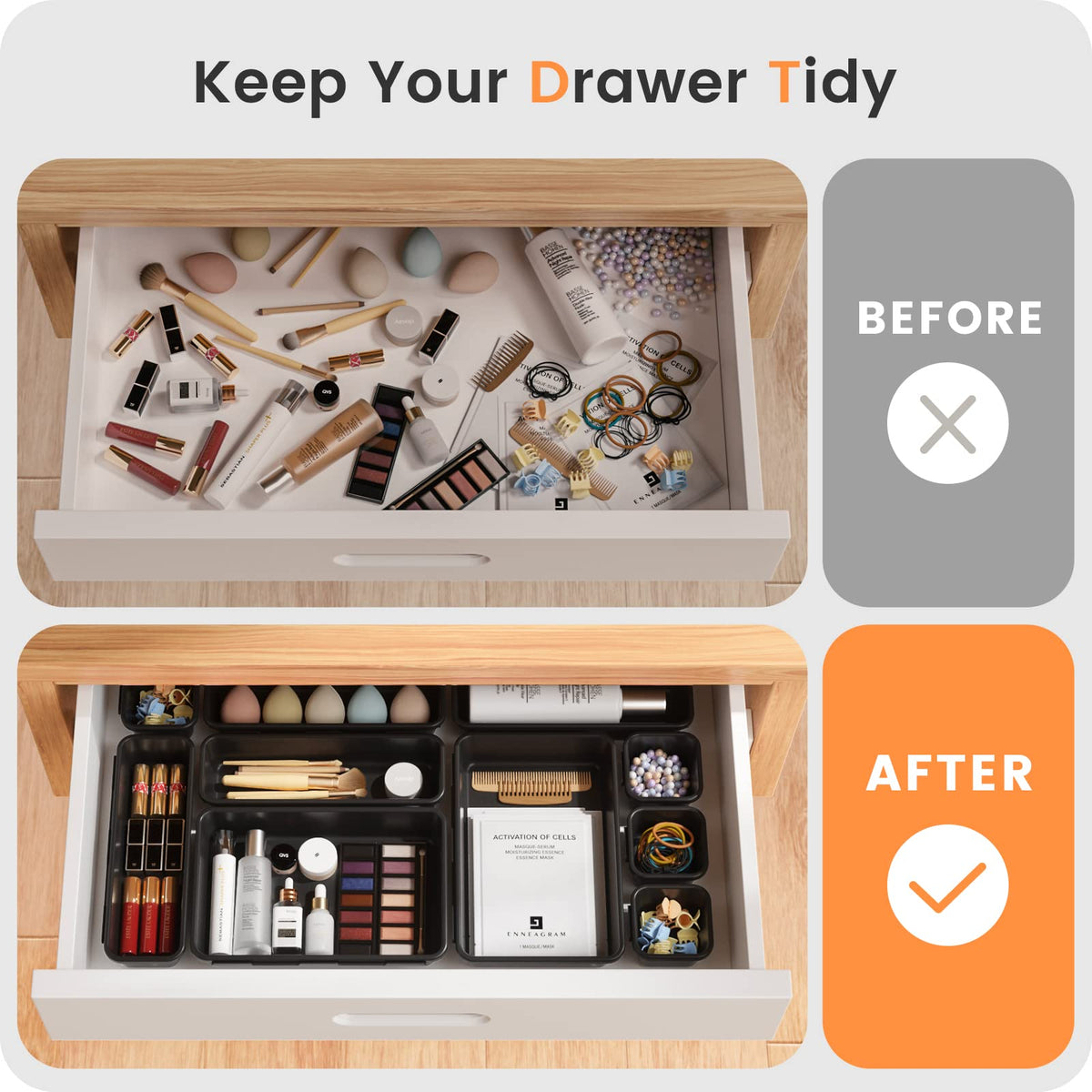 A-LuGei 【Military Grade】 Drawer Organizer for Vanity Bathroom Makeup Desk