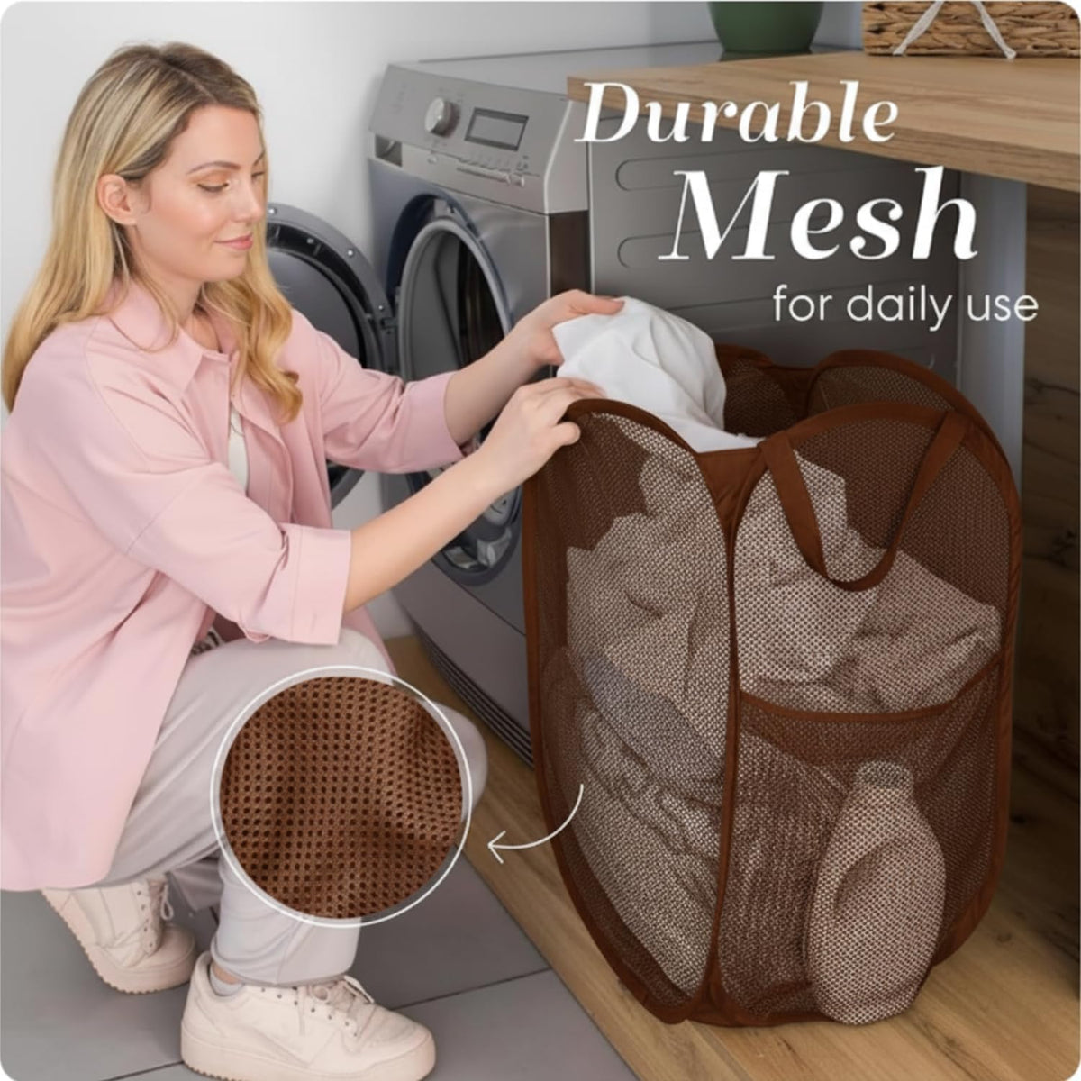 Handy Laundry Collapsible Mesh Pop-Up Hamper with Side Pocket