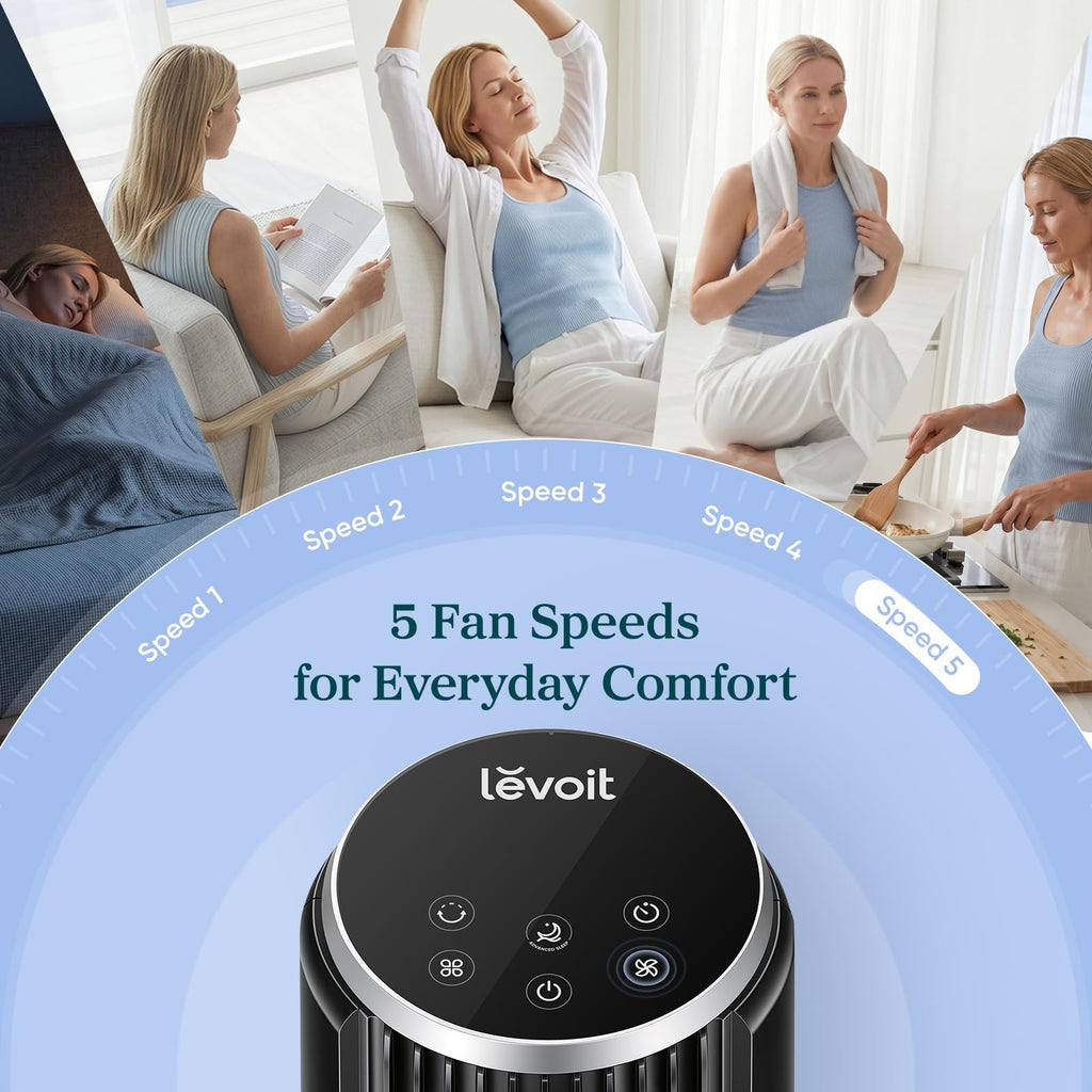 Levoit Tower Fan for Bedroom, 20dB Quiet Desk Fan, Easy to Carry & Plug-in