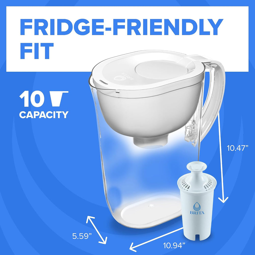 Brita Large 10-Cup Elite Water Filter Pitcher, WQA NSF/ANSI Certified, Reduces 99% of Lead, Microplastics, & 30 Contaminants, BPA-Free, Removes Chlorine Taste & Odor, 1 Filter Included, White