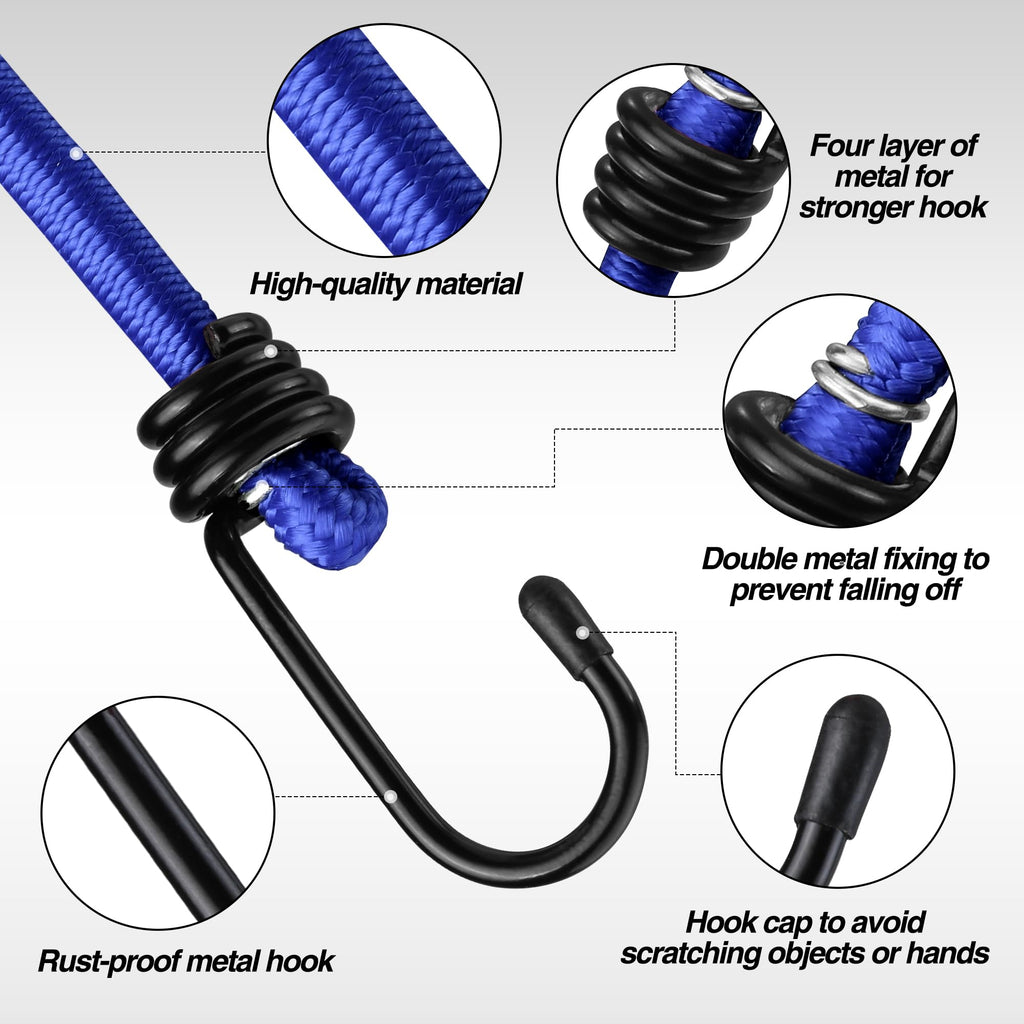 WORKPRO 24" Bungee Cords with Hooks, 4 Pack Heavy Duty Outdoor Bungee Strap